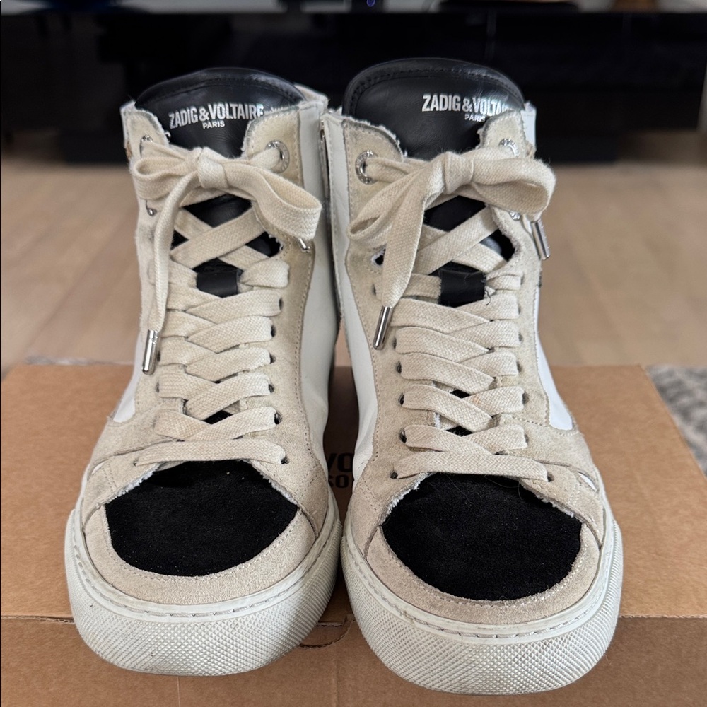 Zadig & Voltaire Flash White and Black High-Tops sz 39 GUC